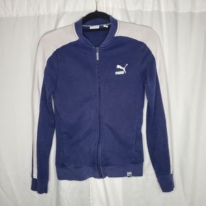 ♤ Retro Puma Blue With White Full Zip Track Jacket Size XS